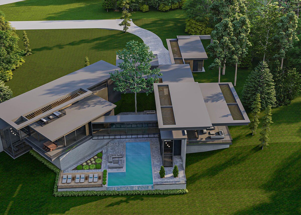 Aerial view with pool